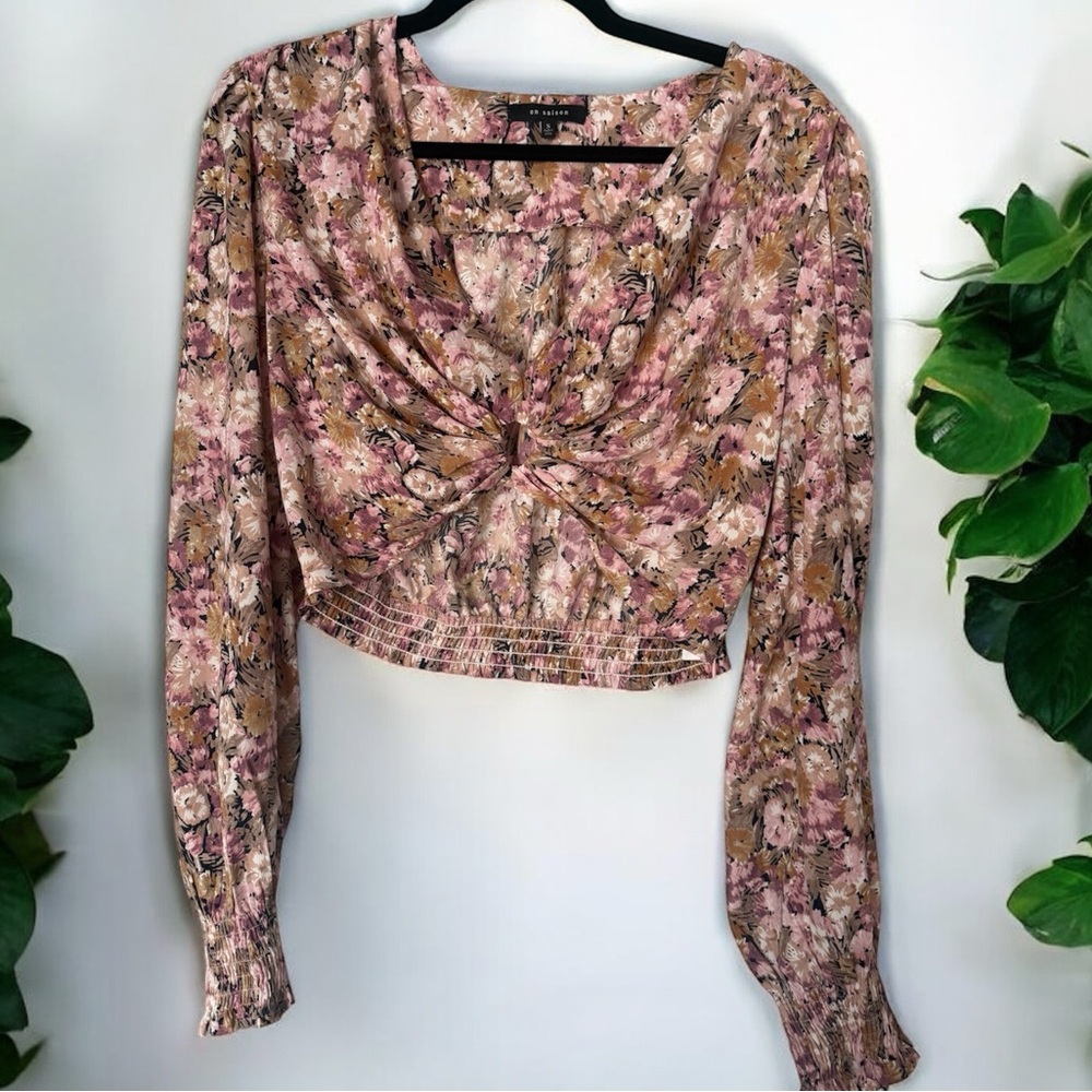 Anthropologie En Saison long sleeve Floral Crop Top size Small